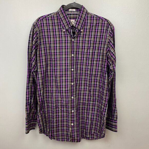 Peter Millar Shirt Mens M Purple Long Sleeve Button Down Royal Stewart Plaid EUC - Picture 1 of 6